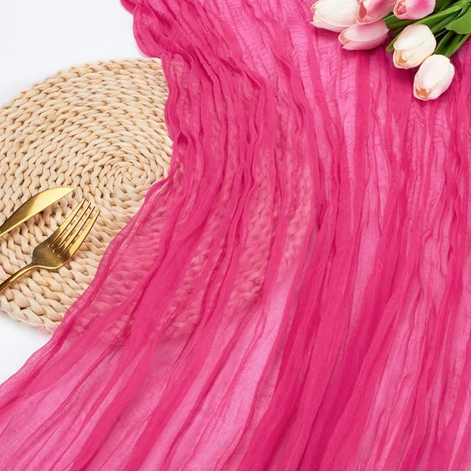 Hot Pink Cheesecloth Table Runner Wedding Baby Shower Home Decor | 35x120 - Image 5