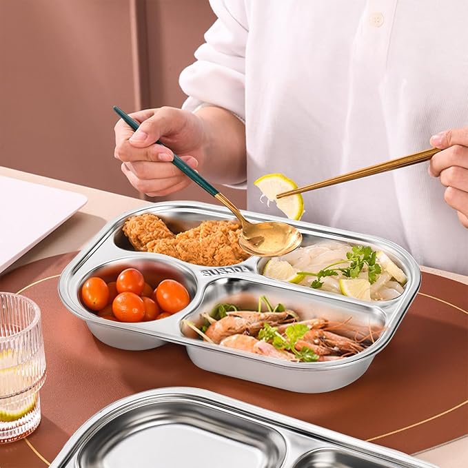 4 Pack 18/10 Stainless Steel Divided Plate, Small Child Plate - Image 7