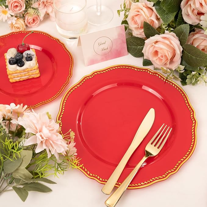 60 Pcs Red Gold Dessert Plates for Christmas | 7.5 inch Heavy-duty Disposable - Image 8