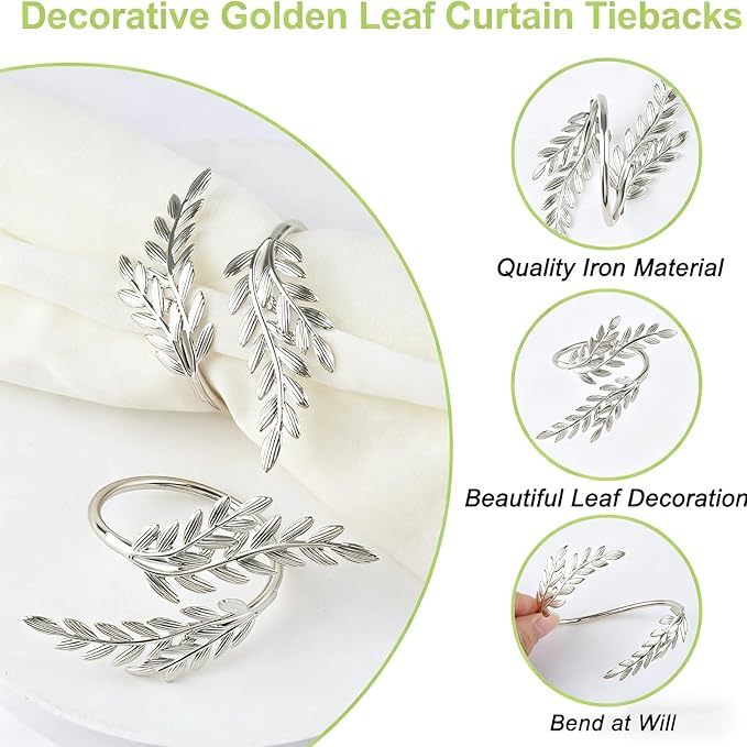 12pcs Silver Leaves Napkin Rings Set of 12, Leaf Shaped Metal Cloth Napkin - Image 5