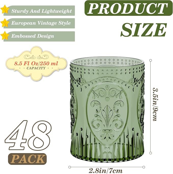 Qinyoung 48 Plastic Vintage Drinking Glasses 8.5oz Stemless Retro Embossed Wine - Image 3