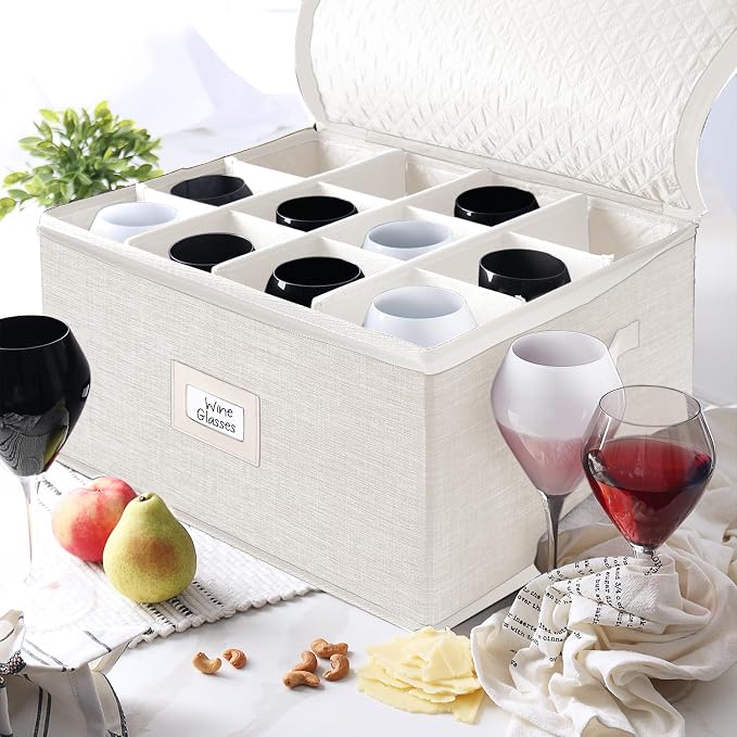 Wine Glass Storage Box with Dividers, 2 Pack Stackable Stemware Storage Cases - Image 6
