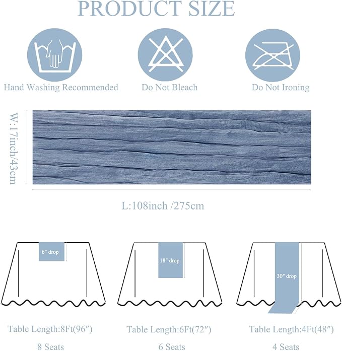 3Pack Dusty Blue Cheesecloth Table Runners 17x108inch Sheer Table Runner | - Image 3