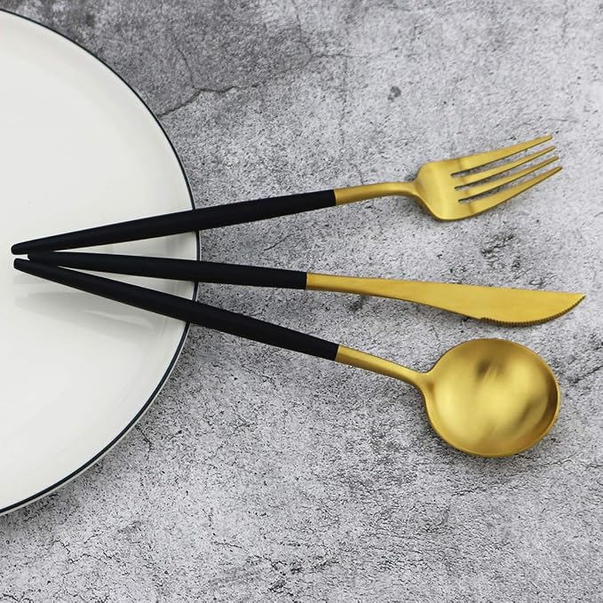 5-Piece 18/10 Stainless Steel Matte Gold Silverware Set, Kitchen Tableware Set - Image 8