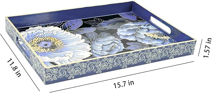 Serving Tray with Handles, 15.7 * 11.8 inches, Plastic Ottoman Tray with - Image 2