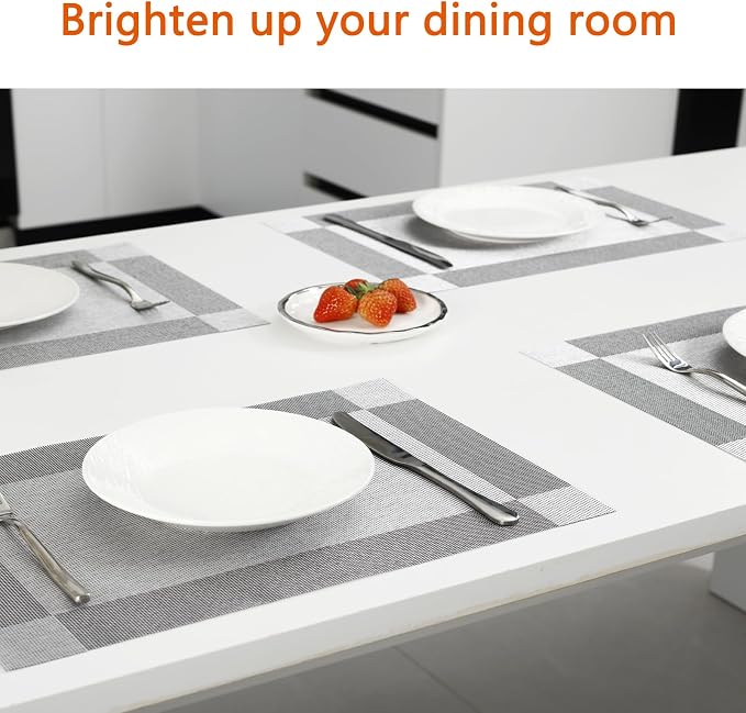 Silver Grey Vinyl Placemats Set of 8, Heat Resistant Table Placemats | 18x12 - Image 6
