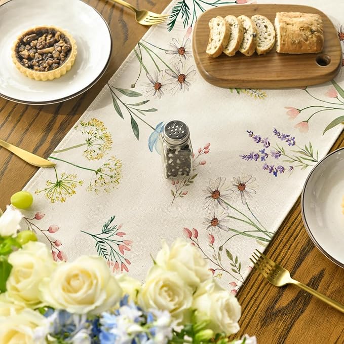 Artoid Mode Flowers Summer Table Runner, Seasonal Spring Fall Kitchen Dining - Image 4