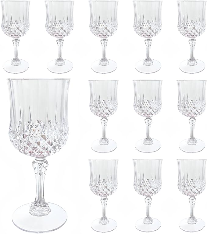12Pack Plastic Wine Glasses, 7oz Vintage Goblets by LEYIQU