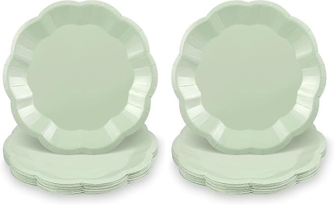 NatNarr 30pcs Sage Green Paper Plates, 7inch Scalloped Small Dessert Cake by NatNarr