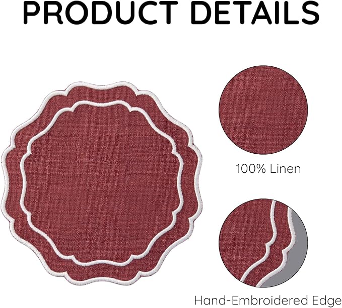 Drink Coasters Set of 6, 6x6 inch, Absorbent Linen Drink Mats - Image 4