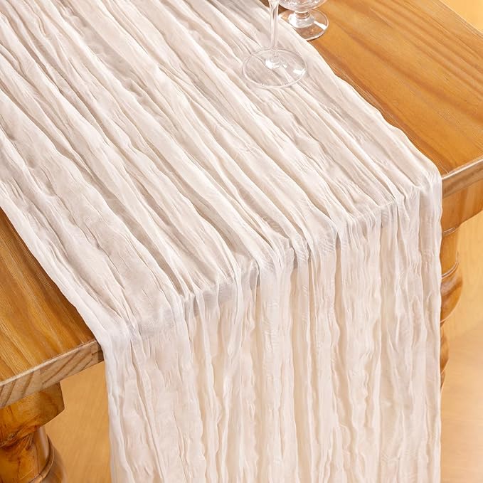 DeZerlor Ivory White Cheesecloth Table Runners 10 Pack Summer Boho Runners | - Image 3