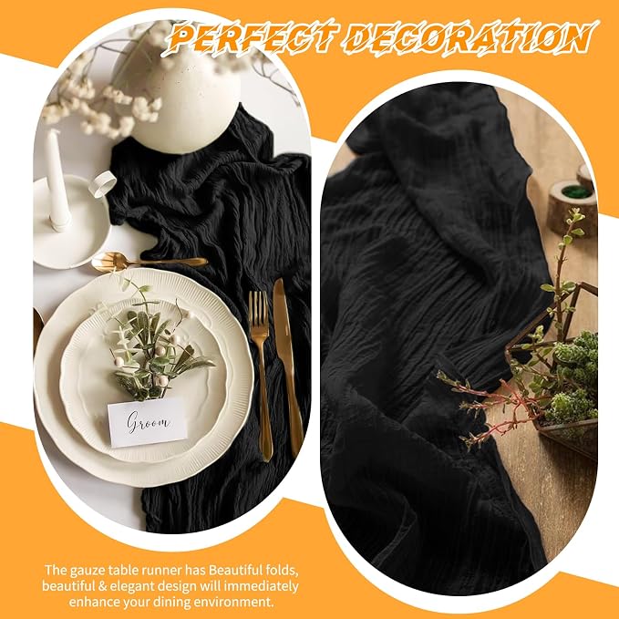 10 Pack Black Cheesecloth Table Runner 17x108 Inch Boho Gauze Cheese Cloth - Image 6