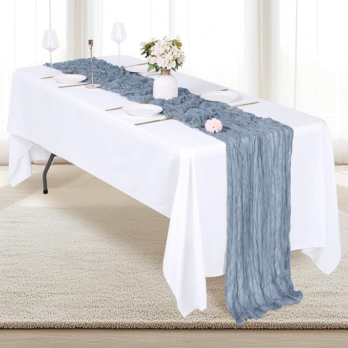 12 Pack Dusty Blue Cheesecloth Table Runner 17x108 Inch Semi Sheer Boho Gauze - Image 3