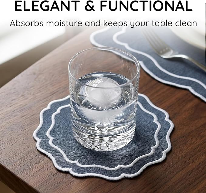 Linen Coasters for Drinks Set of 6, Fabric Coasters - Image 5