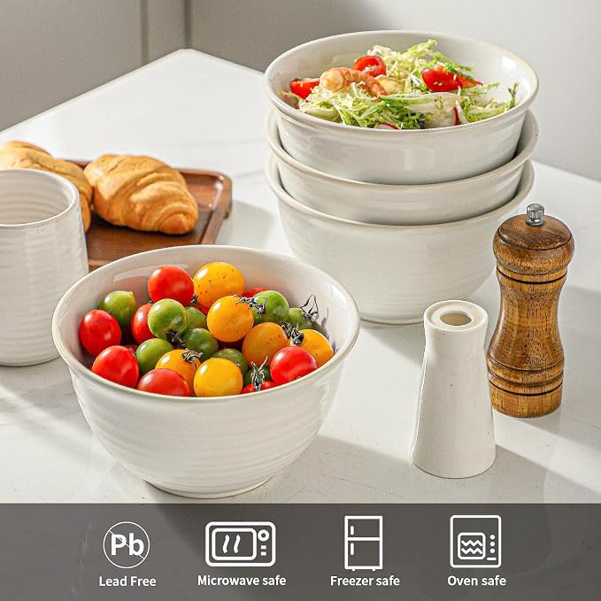 Soup Bowls, 40 Ounce Deep Ceramic Bowl Sets - Image 3
