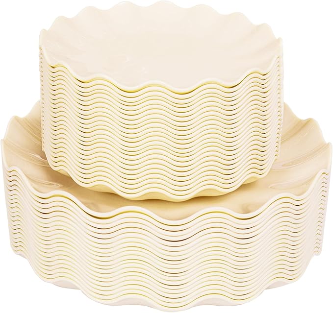 LIYH 50 Pcs Beige Plastic Plates Reusable Unbreakable Dinner Plates Scalloped by LIYHLoveinyourheart