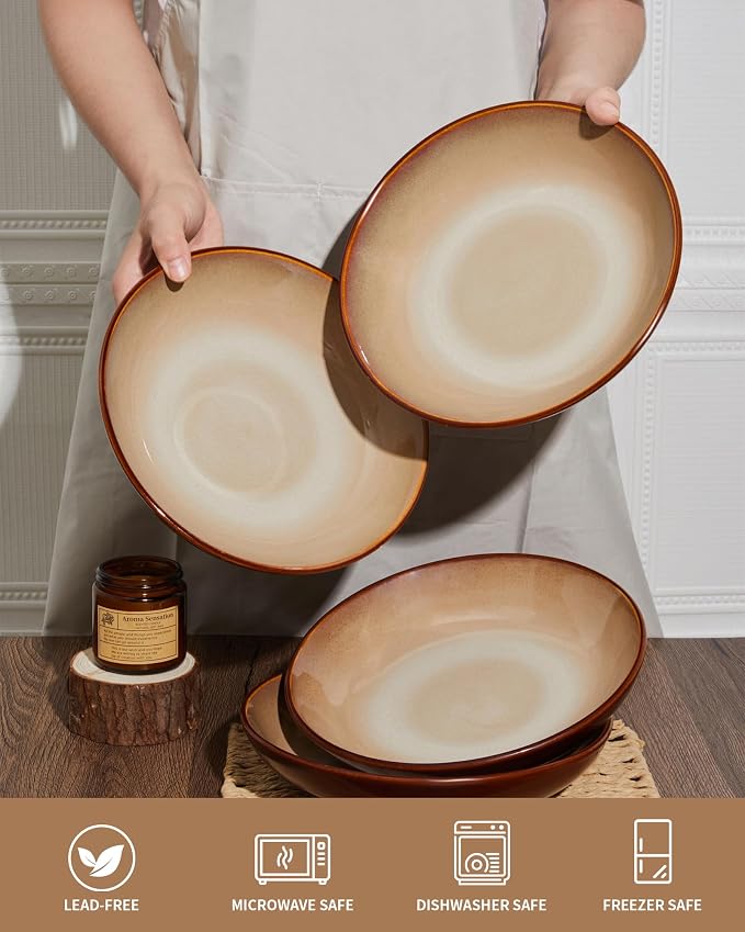 16 Piece Double Bowl Plates and Bowls Sets, Ceramic Dinnerware Sets - Image 7