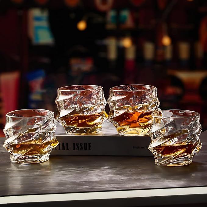 GLASKEY 12 oz Storm Japanese Whiskey Glasses Set of 4, Unique Cognac Glasses - Image 5