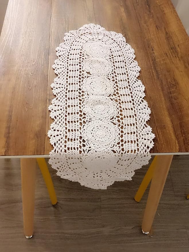 Laivigo Handmade Crochet Lace Oval Lucky Flower Tablecloth Table Runner Doilies - Image 3