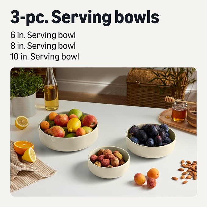 Amazon Basics Glazed Stoneware Serving Bowls, 3-Piece Set, Dishwasher-Safe - Image 2