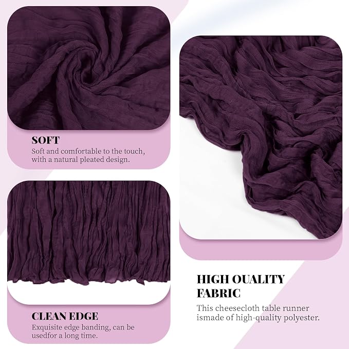 6 Pack Dark Purple Cheesecloth Table Runner, 17 x 108 Inch, Gauze Cheese Cloth - Image 4