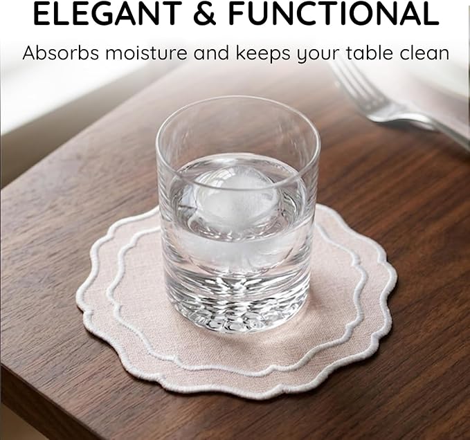 Drink Coasters Set of 6, 6x6 inch, Absorbent Linen Drink Mats - Image 5