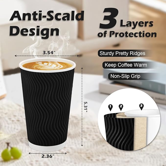 Lamosi 90 Pack Coffee Cups 16 oz, Disposable Paper Coffee Cups No Lids | - Image 2