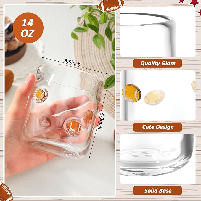 SiliFine 2 PCS Football Icon Juice Glasses, 14 oz Sport Ball Stemless Wine - Image 3
