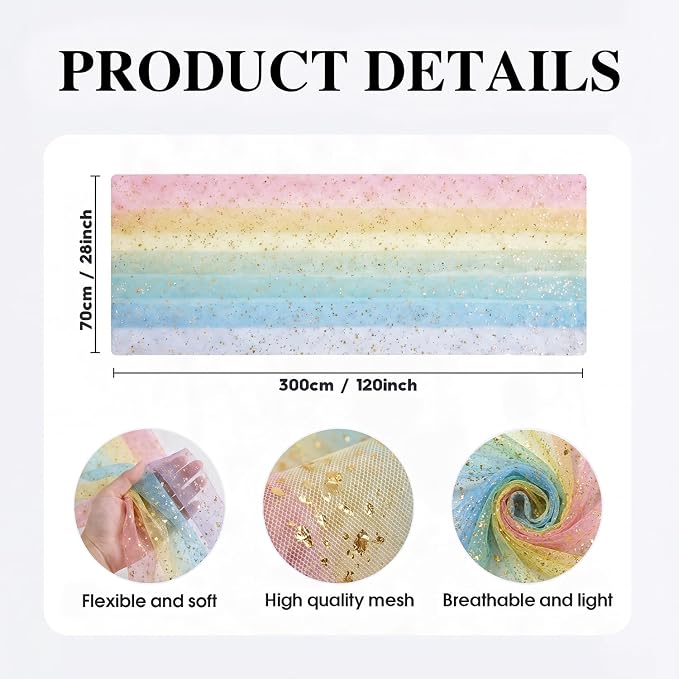Artoid Mode 6-Pack Gold Gauze Table Runner 120 Inch 10FT, Rainbow Glitter - Image 4
