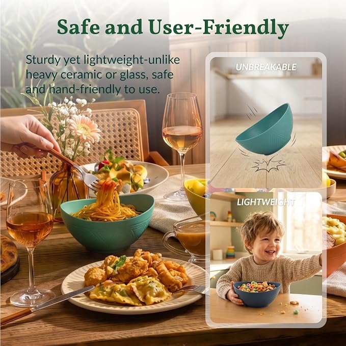 Wheat Straw Bowls 26 OZ Oval Serving Bowls 6 PCS Unbreakable Plastic Cereal - Image 4