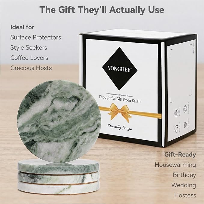 Sage Green Marble Coasters Set of 4, Elegant Green & White Coasters - Image 6