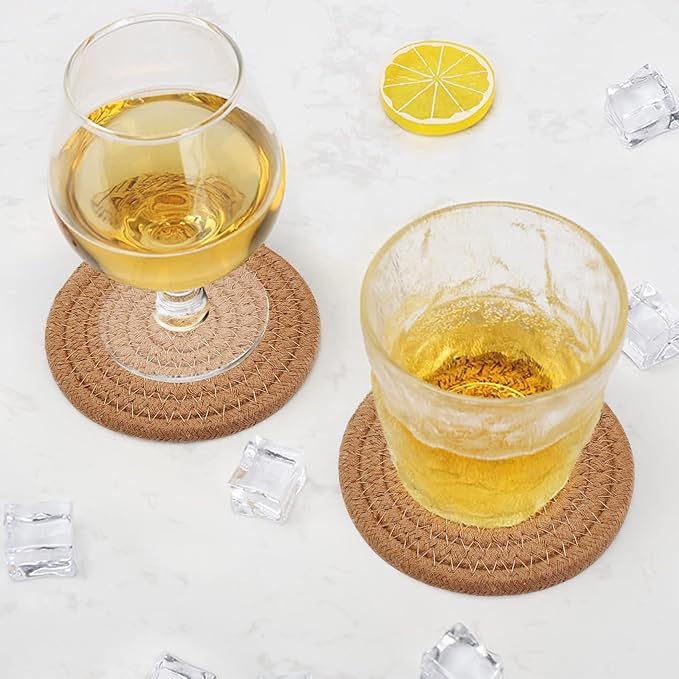 ABenkle Drink Coasters with Holder Set of 10, Cotton Woven Absorbent Coasters - Image 5