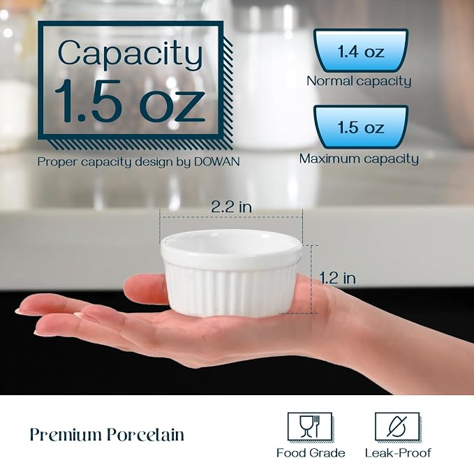 DOWAN Dipping Bowls 1.5 oz, Sauce Cups Mini Ramekins, Tiny Ramekin Porcelain - Image 2