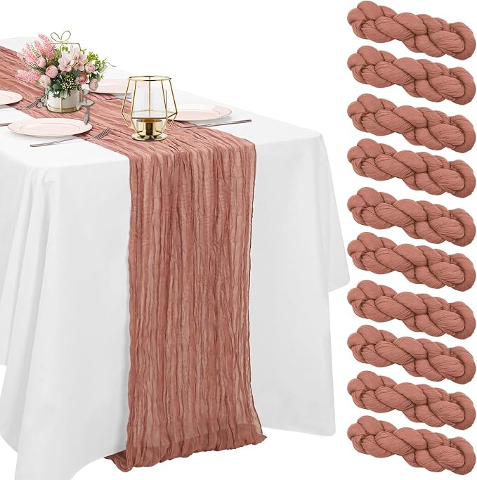 10 Pack Dusty Blush Cheesecloth Table Runner 10FT Boho Gauze Fabric Table by HAISIWLKJ