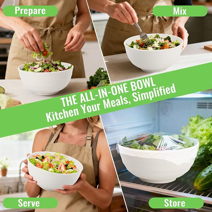 Large Salad Bowl, Wheat Straw Bowls Set 60 OZ, Unbreakable Big Bowls Set of 6 - Image 7