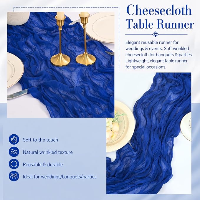 12 Pack Royal Blue Cheesecloth Table Runner 17x108 Inch Boho Rustic Semi Sheer - Image 5
