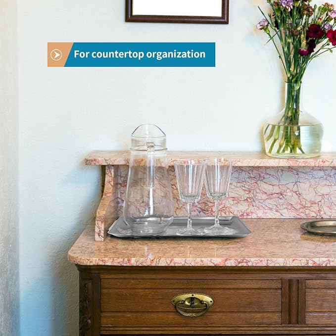 2 Pcs 304 Stainless Steel Serving Platters, 14.2" Rectangle Dinner Plates - Image 6