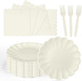 75 Pcs Ivory Paper Plates and Napkins Disposable Tableware Set Include Cream by Unknown