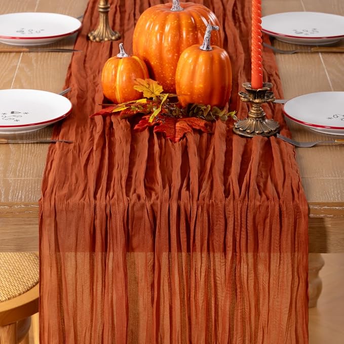 Terracotta Cheesecloth Table Runner 160 Inches 14 Ft Gauze Table Runner | - Image 5
