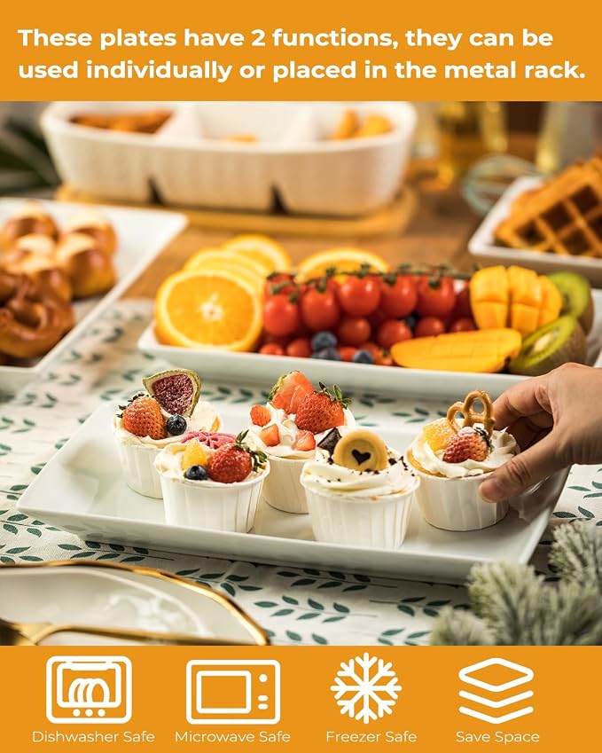 LAUCHUH 3 Tier Serving Tray for Party, Porcelain Tiered Serving Tray Stand | - Image 5