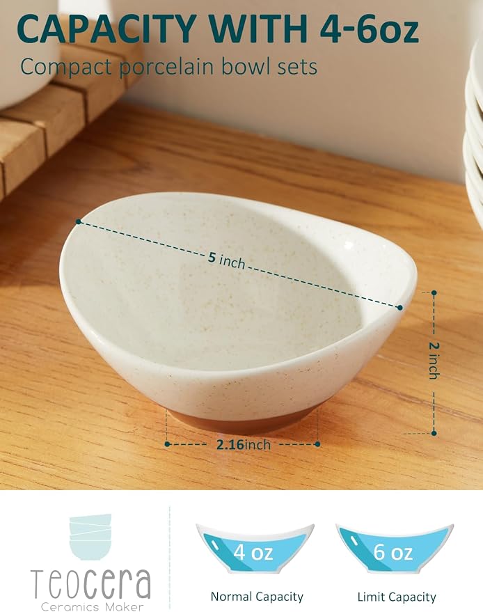Teocera 5 Inch Porcelain Small Bowls Set, 6 Ounce small serving bowls - Image 2