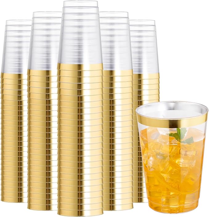 I00000 200 Pack 12 oz Gold Plastic Cups, Disposable Plastic Wine Glasses by I00000
