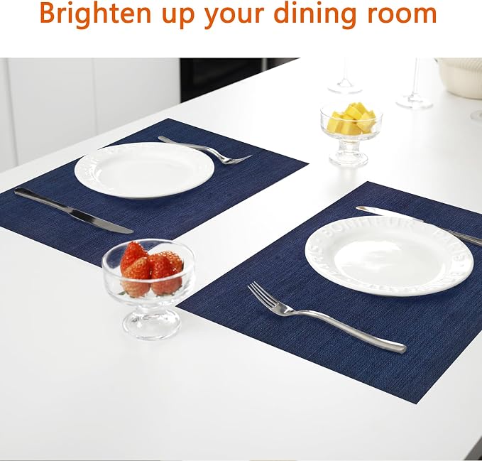 Navy Blue Vinyl Placemats Set of 6, Heat Resistant Table Placemats | 18x12 inch - Image 5
