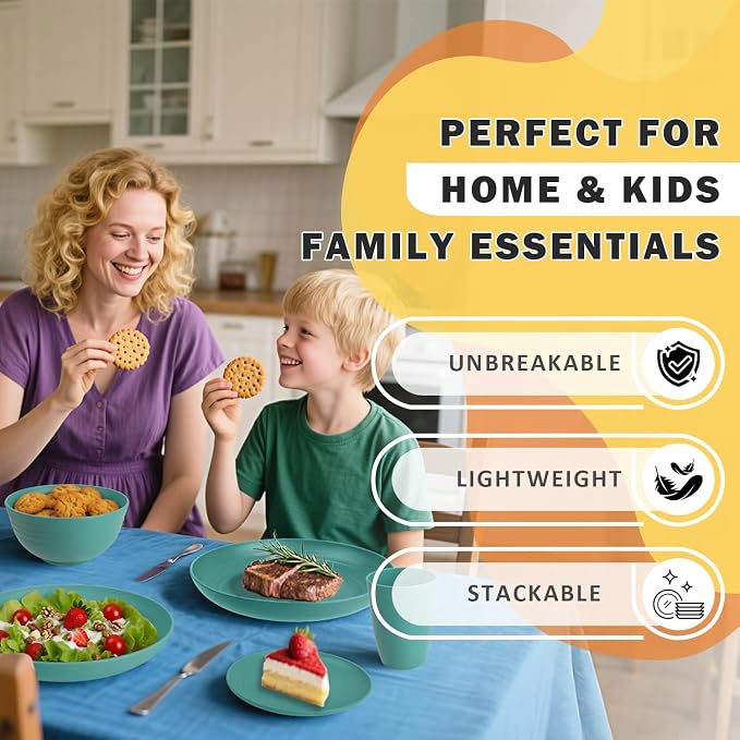 Wheat Straw Dinnerware Sets, Unbreakable Plates and Bowls Sets, Microwave Safe - Image 7