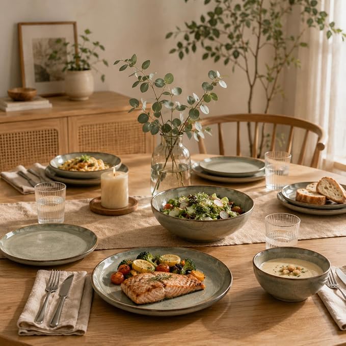 24 Piece Dinnerware Sets for 8, Modern Stoneware Plates and Bowls Setst - Image 5
