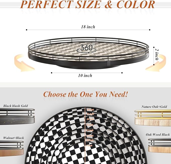 AMH18-Inch Black and White Checkerboard Lazy Susan Decorative Tray | Smooth - Image 6