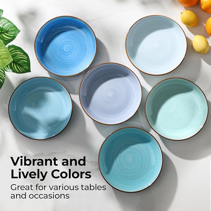 Y YHY 8.5'' Pasta Bowls Set of 6, 30 oz Ceramic Shallow Salad Bowls, Large - Image 3