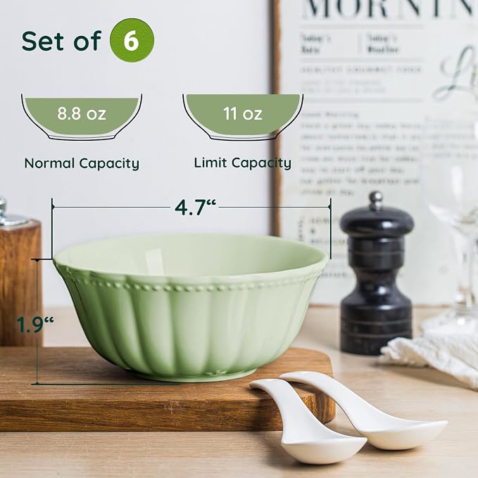 HOMBENE Green Porcelain Fruit Bowls, 4.7 Inch Serving Bowls, Ice Cream Bowl - Image 3