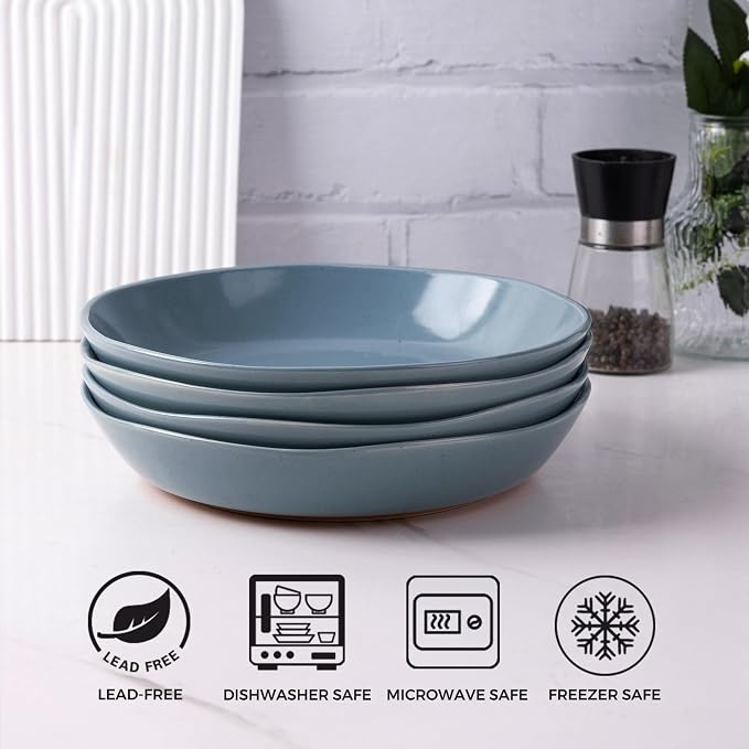 AmorArc 9.5'' Ceramic Large Pasta Bowls, 38oz Handpainted Stoneware Bowls Set - Image 3