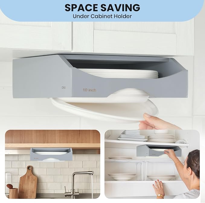 10-inch Paper Plate Dispenser Under Cabinet, Bamboo Paper Plate Holders - Image 3